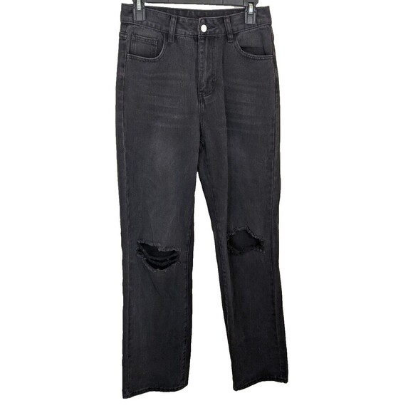 Shein Women's Jeans Black Distressed High Rise Size Small Tall - Picture 1 of 11